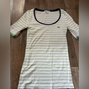 Lacoste 34/ XS White and Green Striped Tee women’s cotton tee